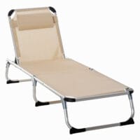 Beige Gartenliege aus Aluminium mit 5-facher Verstellung.