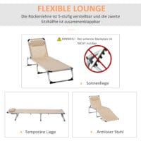Beige Gartenliege aus Aluminium mit 5-facher Verstellung.