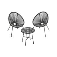 3-teilige Lounge Garnitur Indoor Outdoor, Metall Schwarz