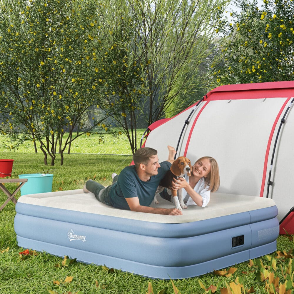 Luftmatratze für 2 Personen, mit Elektropumpe, 203x152x46 cm, Farbe Hellblau.
