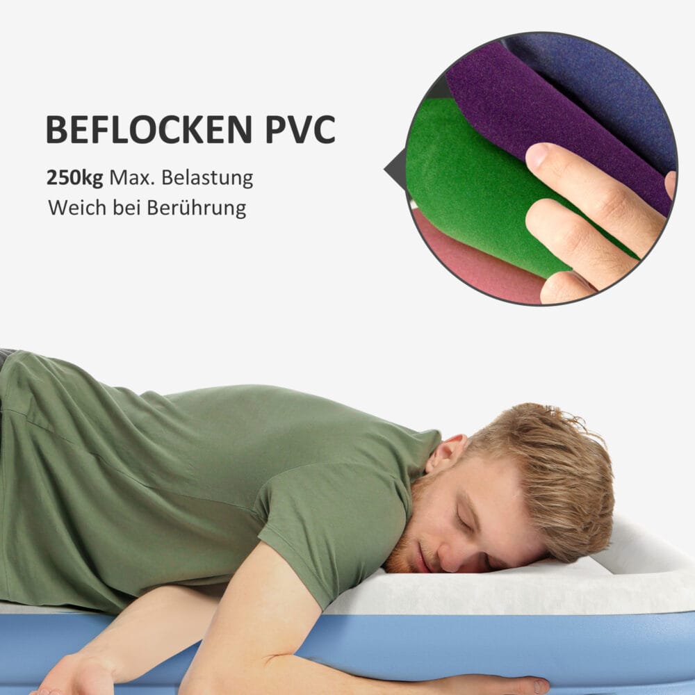 Luftmatratze für 2 Personen, mit Elektropumpe, 203x152x46 cm, Farbe Hellblau.