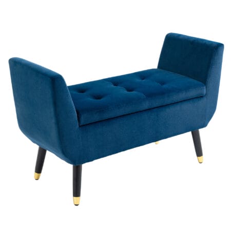 Blaue Luxus-Sitzbank mit geräumigem Stauraum, Masse 107x42x65cm. Eine stilvolle und praktische Bereicherung für Ihr Zuhause.