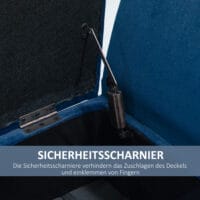 Blaue Luxus-Sitzbank mit geräumigem Stauraum, Masse 107x42x65cm. Eine stilvolle und praktische Bereicherung für Ihr Zuhause.