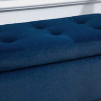 Blaue Luxus-Sitzbank mit geräumigem Stauraum, Masse 107x42x65cm. Eine stilvolle und praktische Bereicherung für Ihr Zuhause.