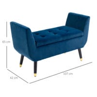 Blaue Luxus-Sitzbank mit geräumigem Stauraum, Masse 107x42x65cm. Eine stilvolle und praktische Bereicherung für Ihr Zuhause.