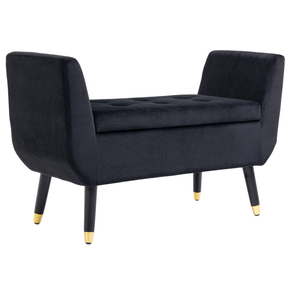 Schwarze Luxus-Sitzbank mit geräumigem Stauraum, Masse 107x42x65cm. Verleiht jedem Raum eine edle Note.