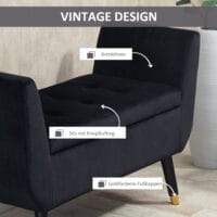 Schwarze Luxus-Sitzbank mit geräumigem Stauraum, Masse 107x42x65cm. Verleiht jedem Raum eine edle Note.