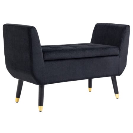 Schwarze Luxus-Sitzbank mit geräumigem Stauraum, Masse 107x42x65cm. Verleiht jedem Raum eine edle Note.