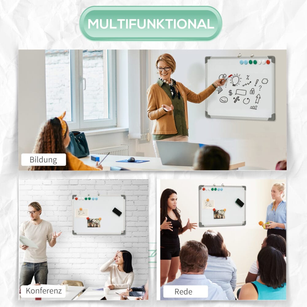 Magnetisches Whiteboard mit Zubehör vielseitig Weiss – Produktfoto zeigt modernes Design, hochwertige Materialien und funktionale Eigenschaften ideal für Wohn- oder Arbeitsbereiche. Perfekt als Einrichtungsinspiration oder zur Produktpräsentation in einem Onlineshop.