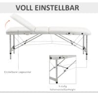 Klappbare Massageliege, höhenverstellbar, perfekt für Spa- und Salonanwendungen, in elegantem Weiss.