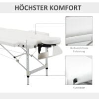 Klappbare Massageliege, höhenverstellbar, perfekt für Spa- und Salonanwendungen, in elegantem Weiss.