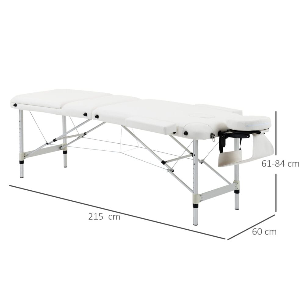 Klappbare Massageliege, höhenverstellbar, perfekt für Spa- und Salonanwendungen, in elegantem Weiss.