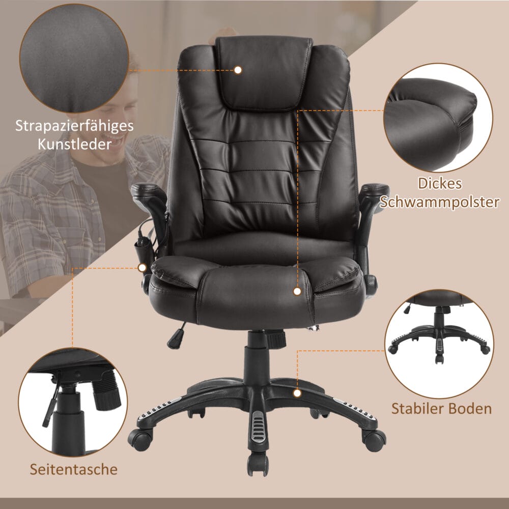 Massagesessel Bürostuhl 6-Punkt Massage Wärmefunktion – Produktfoto zeigt modernes Design, hochwertige Materialien und funktionale Eigenschaften ideal für Wohn- oder Arbeitsbereiche. Perfekt als Einrichtungsinspiration oder zur Produktpräsentation in einem Onlineshop.
