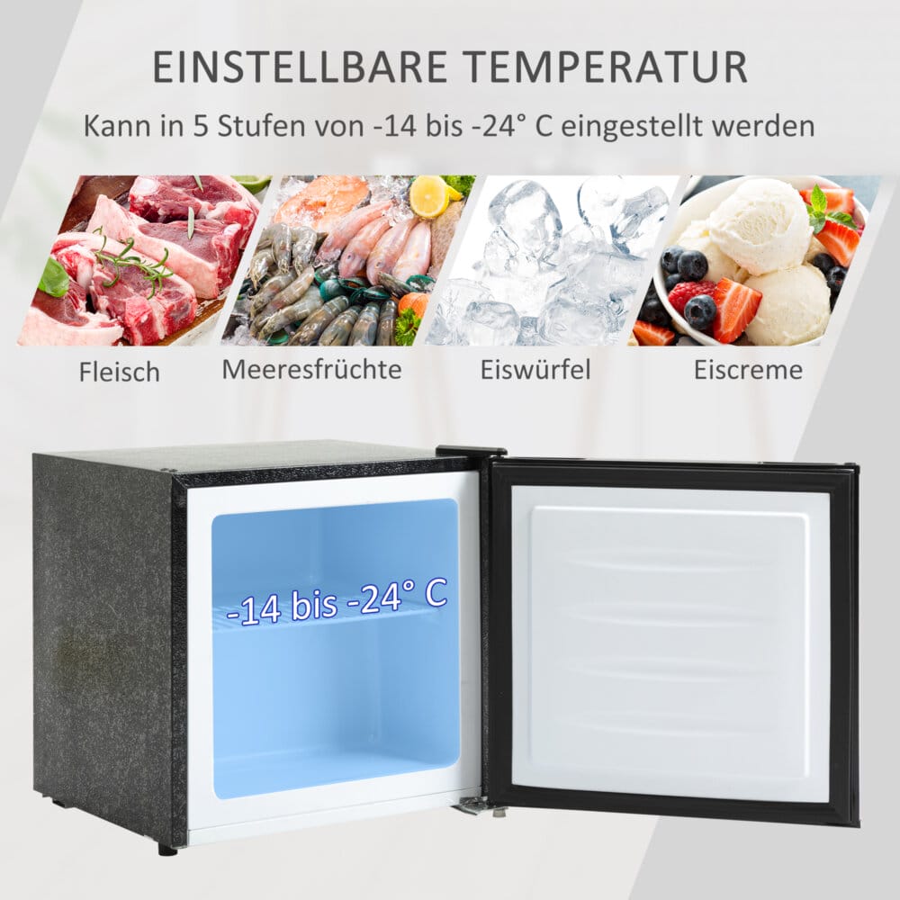 Ein Mini-Gefrierschrank und Gefrierer mit 35 Litern Fassungsvermögen und Temperaturregelung.