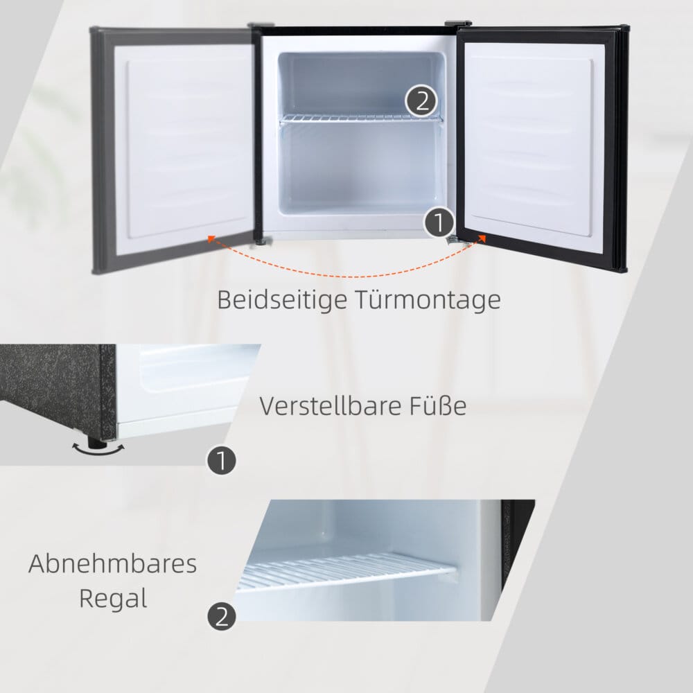 Ein Mini-Gefrierschrank und Gefrierer mit 35 Litern Fassungsvermögen und Temperaturregelung.