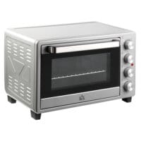 Ein kompakter Minibackofen und Kompaktofen in Silber, 32 Liter Fassungsvermögen, aus Edelstahl mit Glastür.