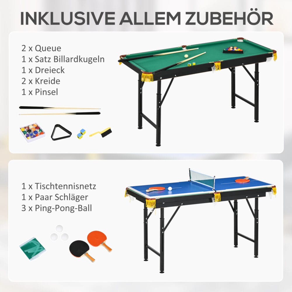 2-in-1 Multigame Spieletisch für Tischtennis und Billard, idealer Spieltisch für Kinder und Erwachsene.