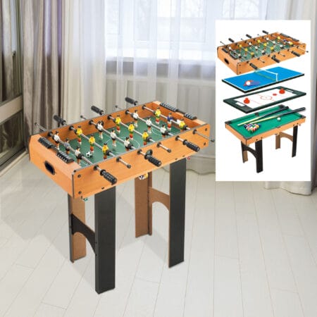 4-in-1 Multispieltisch mit Tischfußball, Tischhockey, Tischtennis und Billard, ideal für Spielspaß.