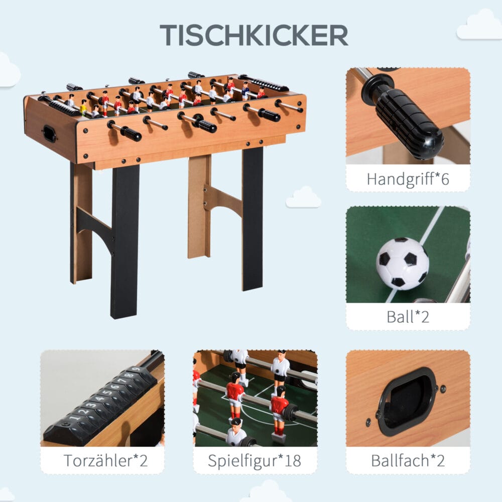 4-in-1 Multispieltisch mit Tischfußball, Tischhockey, Tischtennis und Billard, ideal für Spielspaß.