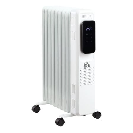 Ein tragbarer Ölradiator und Ölheizung in Weiss mit 2180W Leistung und Timer.