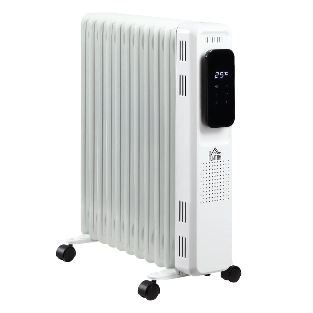 Ein tragbarer Ölradiator und Ölheizung in Weiss mit 2720W Leistung und Timer.
