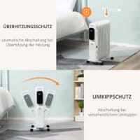 Ein tragbarer Ölradiator und Ölheizung in Weiss mit 2720W Leistung und Timer.