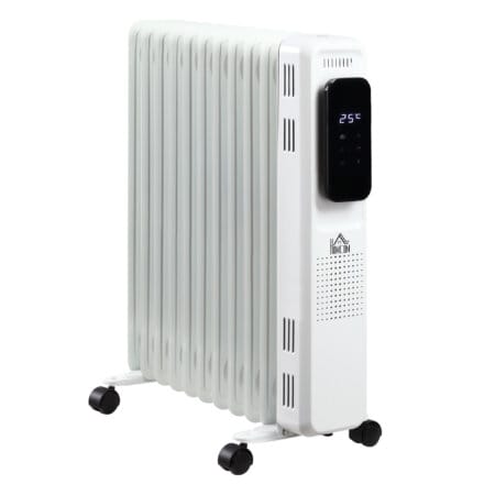 Ein tragbarer Ölradiator und Ölheizung in Weiss mit 2720W Leistung und Timer.