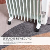 Ein tragbarer Ölradiator und Ölheizung in Weiss mit 2720W Leistung und Timer.