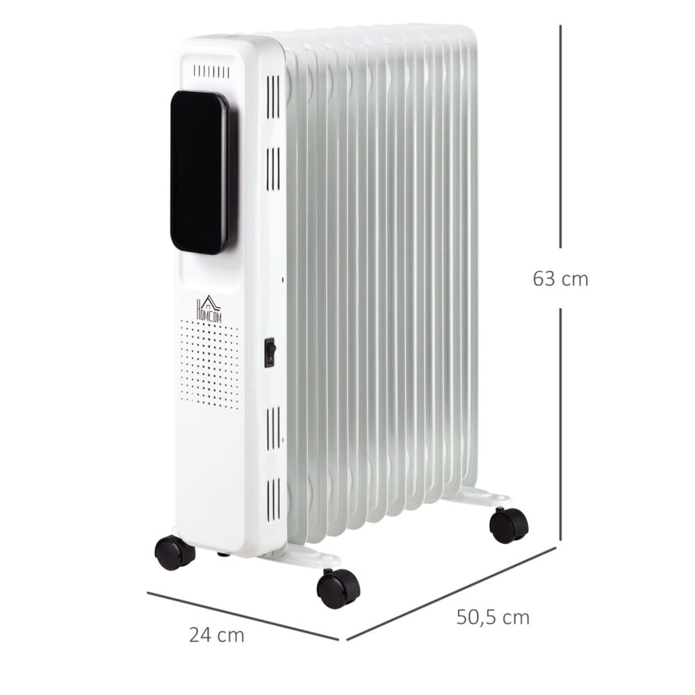 Ein tragbarer Ölradiator und Ölheizung in Weiss mit 2720W Leistung und Timer.