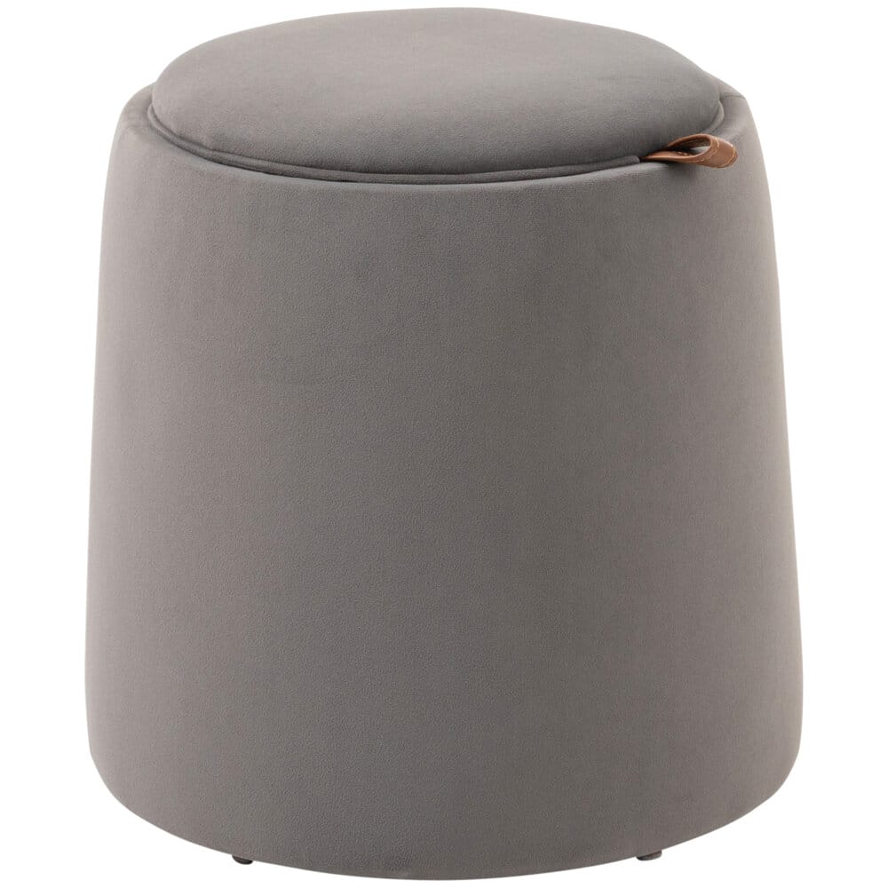 Eine dunkelgraue Ottomane mit Stauraum und 2-in-1 Design in Samtoptik.