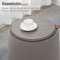 Eine dunkelgraue Ottomane mit Stauraum und 2-in-1 Design in Samtoptik.