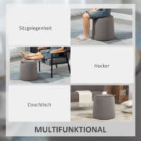Eine dunkelgraue Ottomane mit Stauraum und 2-in-1 Design in Samtoptik.