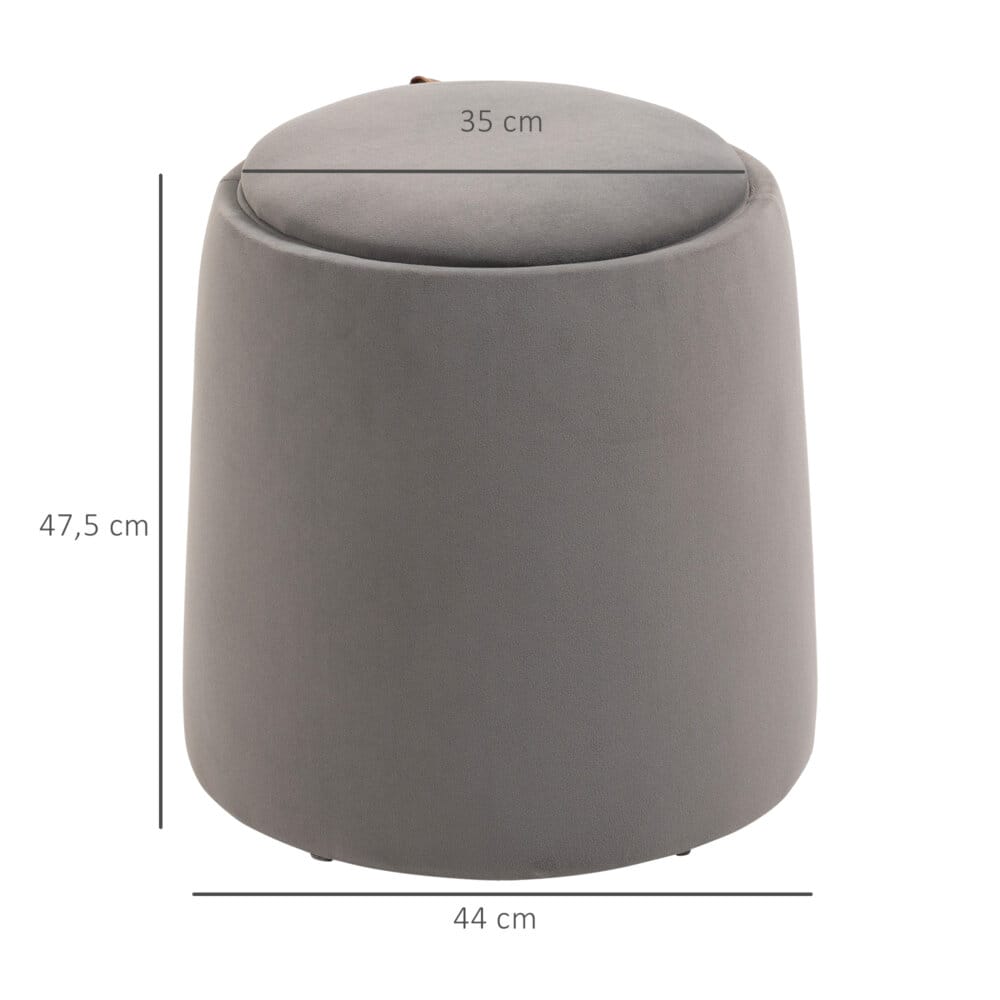 Eine dunkelgraue Ottomane mit Stauraum und 2-in-1 Design in Samtoptik.
