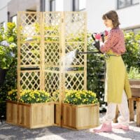 Paravent 3-teilig, wetterfest mit integrierten Blumenkästen für Balkon, Natur.