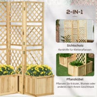 Paravent 3-teilig, wetterfest mit integrierten Blumenkästen für Balkon, Natur.