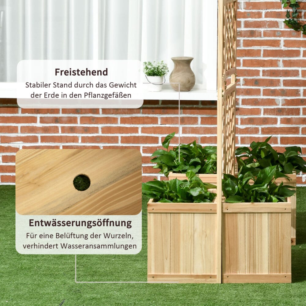 Paravent 3-teilig, wetterfest mit integrierten Blumenkästen für Balkon, Natur.