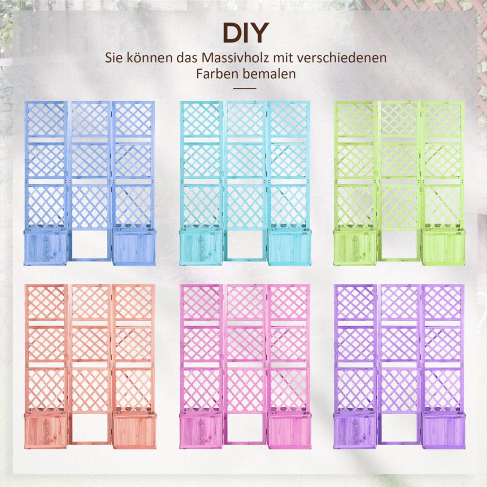 Paravent 3-teilig, wetterfest mit integrierten Blumenkästen für Balkon, Natur.