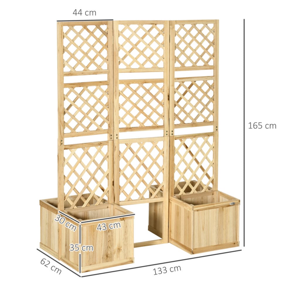 Paravent 3-teilig, wetterfest mit integrierten Blumenkästen für Balkon, Natur.
