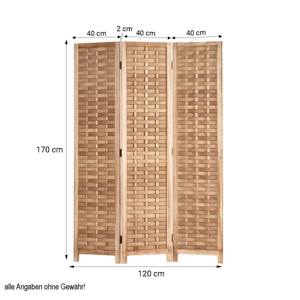 Paravent Raumteiler 3 teilig aus Holz  Natur