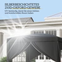 Schwarzer Pavillon 3x3m mit UV-Schutz 50+, faltbar, mit Seitenteilen & Tasche.