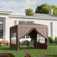 Kaffeefarbener, wasserabweisender und faltbarer Pavillon 3x3m mit Tasche & Seitenteilen.