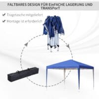 Blauer, wasserabweisender und faltbarer Pavillon 3x3m mit UV-Schutz und Tasche.