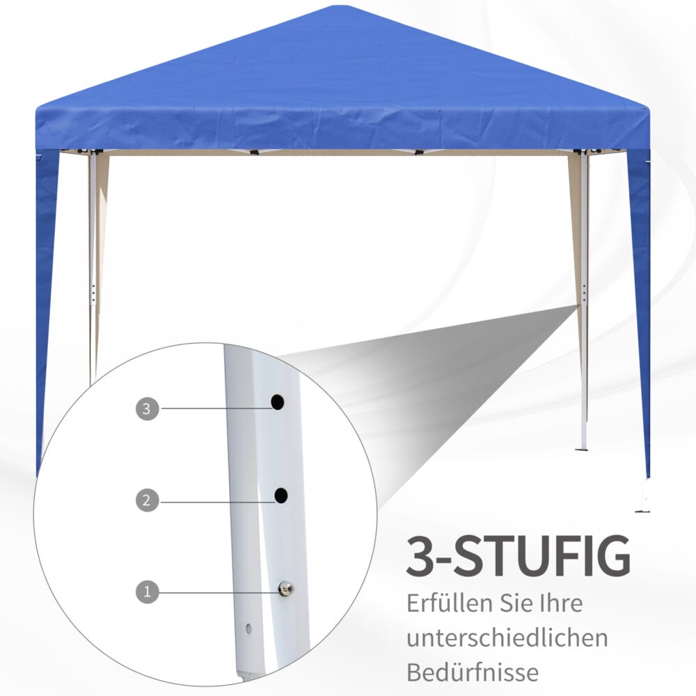 Blauer, wasserabweisender und faltbarer Pavillon 3x3m mit UV-Schutz und Tasche.
