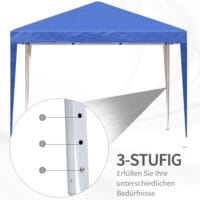 Blauer, wasserabweisender und faltbarer Pavillon 3x3m mit UV-Schutz und Tasche.