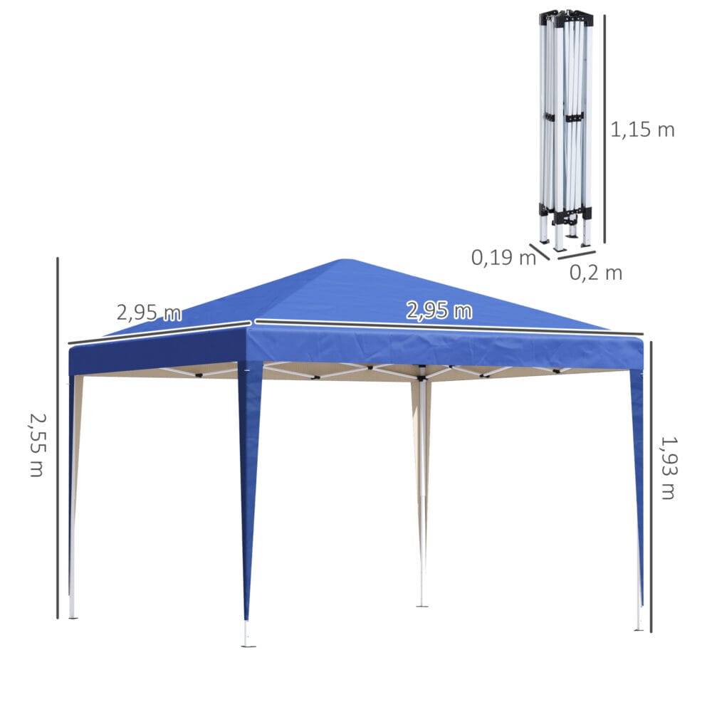 Blauer, wasserabweisender und faltbarer Pavillon 3x3m mit UV-Schutz und Tasche.