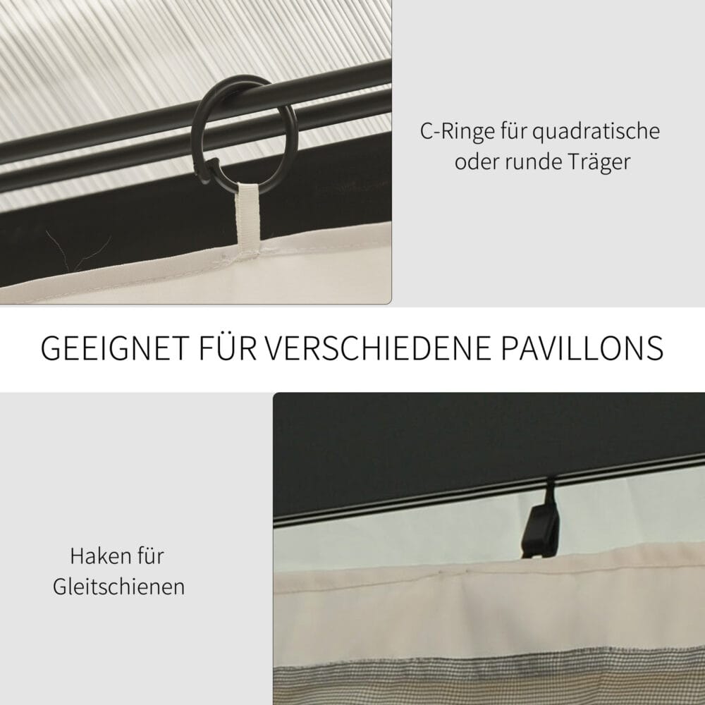 Beiger, wetterfester Pavillon 3x4m mit Seitenteilen.
