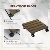 Pflanzenroller im 2er-Set mit Bremsen, für Pflanzentöpfe, Dunkelbraun.