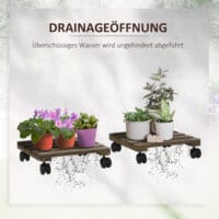 Pflanzenroller im 2er-Set mit Bremsen, für Pflanzentöpfe, Dunkelbraun.