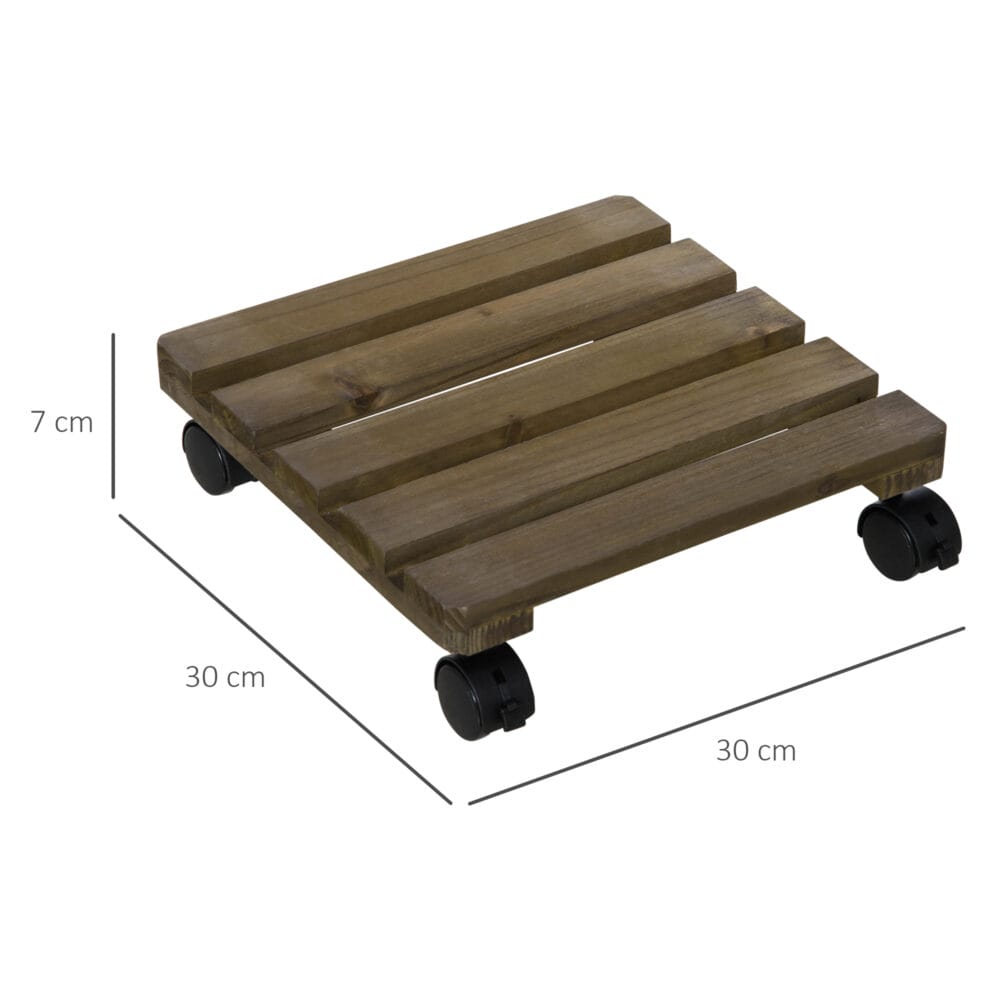 Pflanzenroller im 2er-Set mit Bremsen, für Pflanzentöpfe, Dunkelbraun.