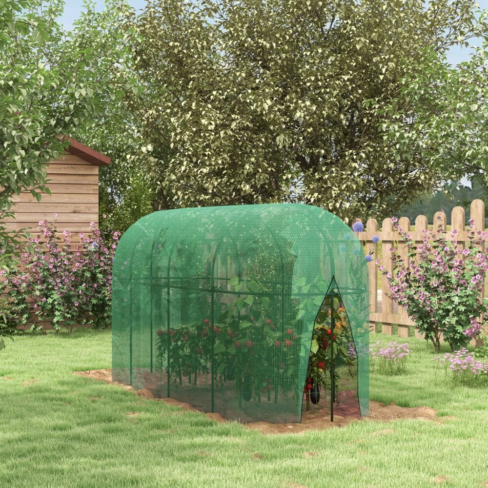Pflanzenschutzzelt 3x1 m, winddicht mit Insektenschutznetz, Farbe Grün.